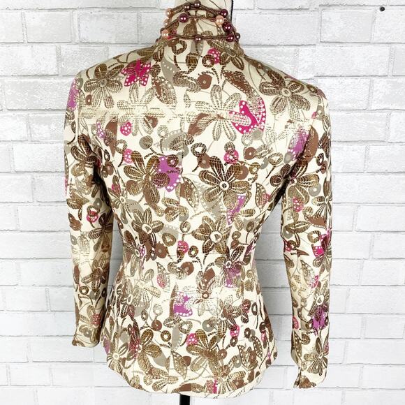 Lafayette 148 NY Floral Jacquard Blazer Brown Cream Pink Luxe Tailored Size 14 - Picture 6 of 11